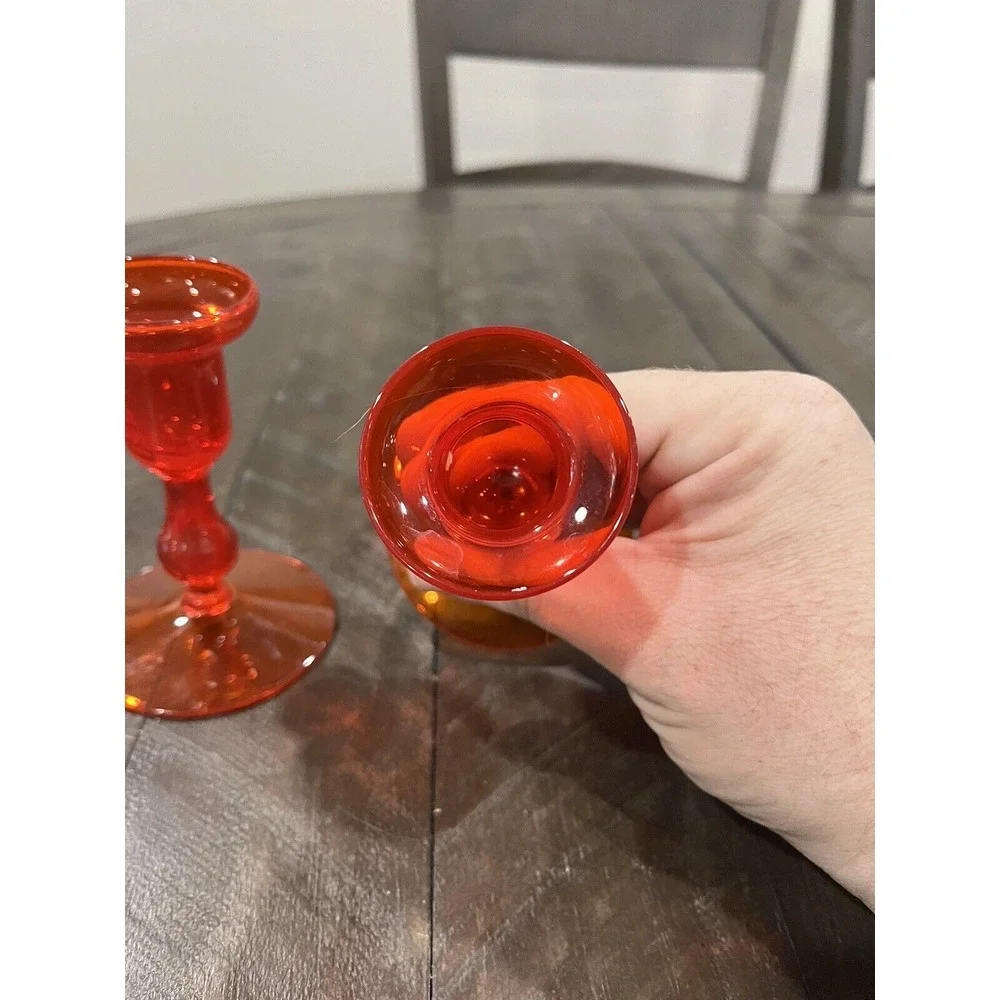 Morgantown‎ Glass Gypsy Fire Orange Candle Holder MCM Pair Vintage